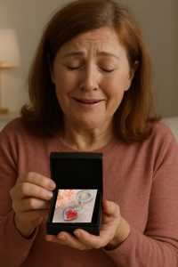 Maman qui reçois le porte clé personnalisé en cadeau